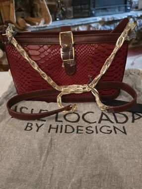 Red Textured Crossbody Bag with Gold Chain Strap
